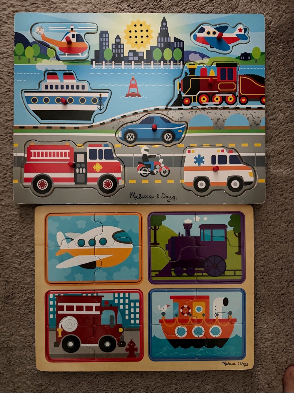 Melissa & Doug Toddler Vehicle Wooden Puzzle Set - Blue/Red/Yellow